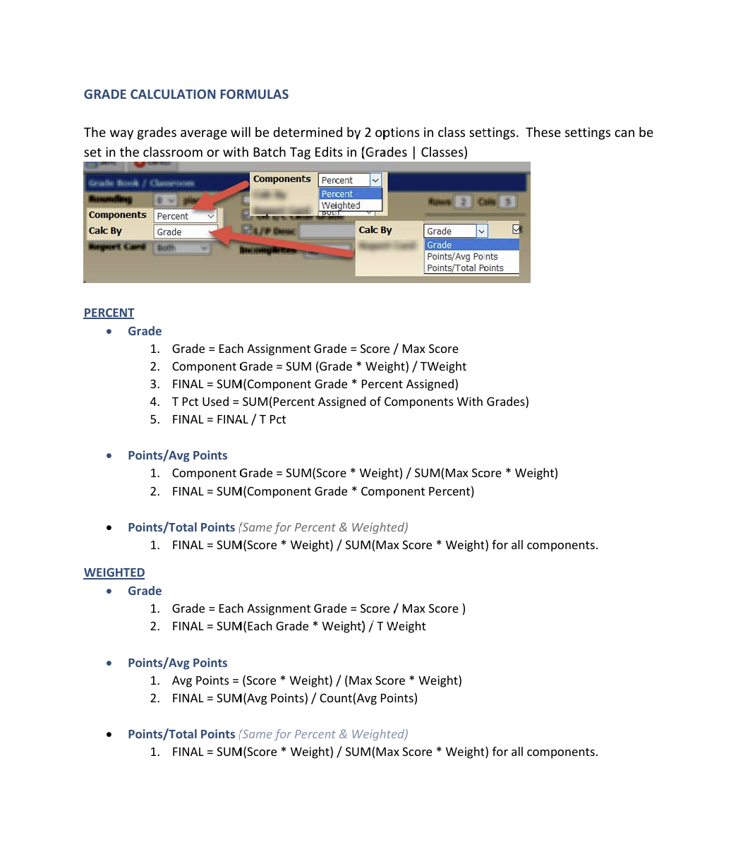 Grade Calculation Options & Formulas